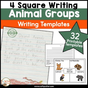 Preview of Animal Groups Writing Prompts K & First Grade 4 Square Templates Ocean Animals