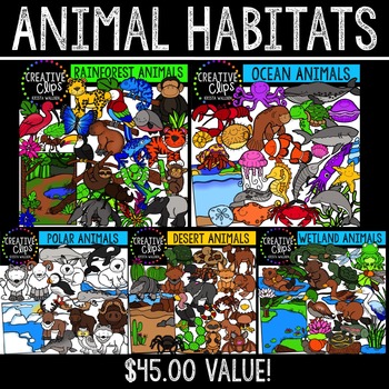 Preview of Animal Habitat Clipart Bundle {Polar, Ocean, Desert, Rainforest Animal Clipart}