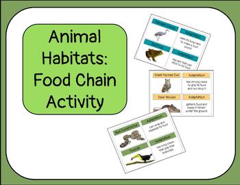 Preview of Animal Habitat Food Chains with Matching Adaptation Cards (decodable & editable)