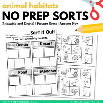 animal habitats sort digital version included by a kinderteacher life