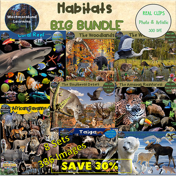 Preview of Animal Habitats & Biomes Clip Art BUNDLE 8 sets 386 Digital Stickers