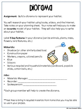 grade grading sheet 2 writing  assignment Diorama  Animal Habitats project,