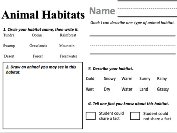 Animal Habitats Graphic Organizer by Ms Redds Class of Ed | TPT