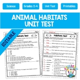 Animal Habitats Test Quiz Practice Exam and Answer Keys (E