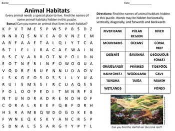 Animal Habitat Words Teaching Resources | TPT