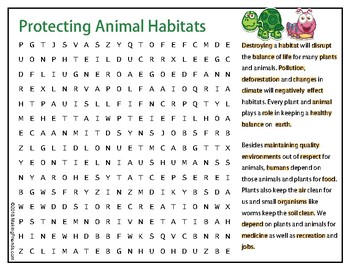 Preview of Animal Habitats Word Search