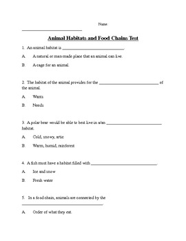 Preview of Animal Habitats and Food Chain Test