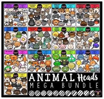 Preview of Animal Heads Clip Art Mega Bundle {Educlips Clipart}