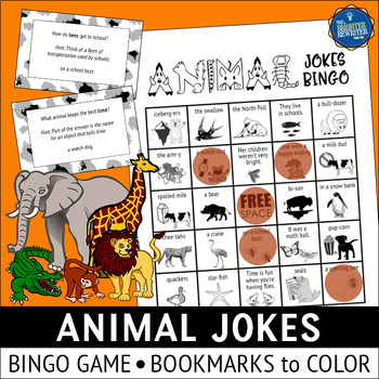 Preview of Animal Jokes Bingo Game and Bookmarks to Color