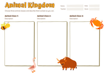 Animal Kingdom Class Research - PDF Printable by Hemlock Science Shop