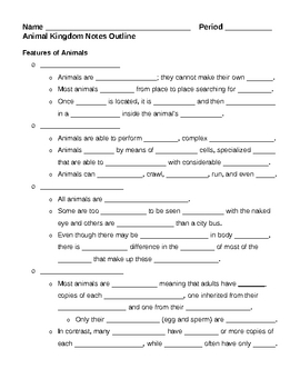 Animal Kingdom Overview Notes Outline Lesson Plan by Lisa Michalek