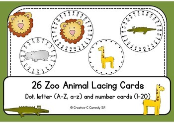 Preview of Animal Lacing Cards - dots, letters, numbers -  fine motor skill practice