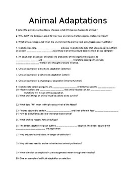 Preview of Animal Life In Action: Animal Adaptations Video Worksheet