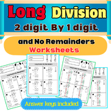 Animal Long Division Practice 2 Digit By 1 Digit and No Re