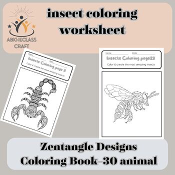 Preview of Animal Mandala and Zentangle Designs Coloring Book-25 insect coloring worksheet