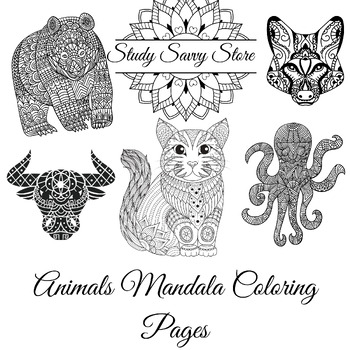 Preview of Animal Mandala and Zentangle Designs Coloring Book- 35 animal colo  8.5*11