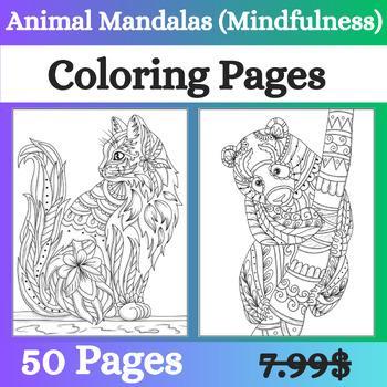Preview of Animal Mandalas (Mindfulness) Coloring Pages  