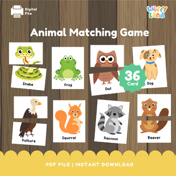 Preview of Animal Matching Game, Animals Game, Farm Safari Matching Activity, Learning Blin