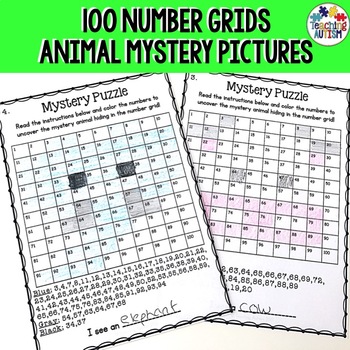 Preview of Animal Math Mystery Pictures Number Grids