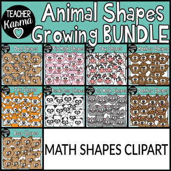 Preview of Animal Math Shapes Clipart: GROWING BUNDLE