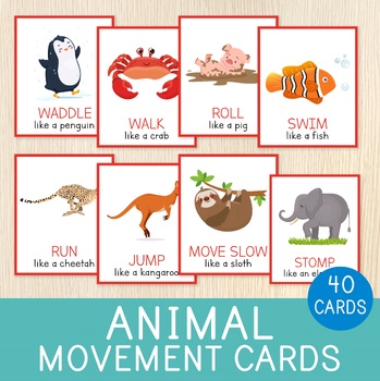 Preview of Animal Movement Cards,  Brain Breaks, Gross Motor Skills Game,  40 Action Cards