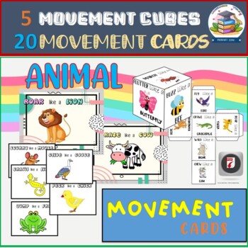 Preview of Animal Movement Cards and Movement cube for preschool Kg and Grade1 Game Fun