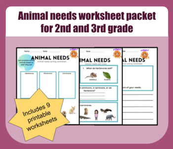 Preview of Animal Needs worksheet packet - 2nd and 3rd grade printable science packet
