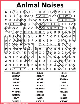 Animal Noises Word Search by Jennifer Olson Educational Resources