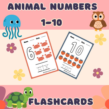 Preview of Animal Number Flashcards 1-10 for Kindergarten
