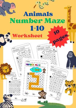 Animal Number Maze Worksheet For kindergarten Mathematics | TPT