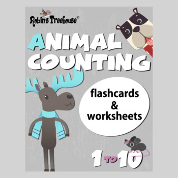 Preview of Animal Number Flashcards 1 - 10 for Kindergarten | Math Counting Worksheets