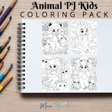 Animal PJ Kids Coloring Pack - 30 Pages - 8.5 x 11 - Kids 