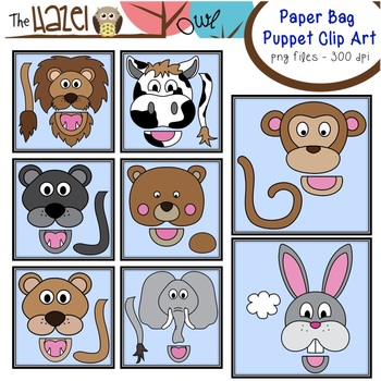 Preview of Animal Paper Bag Puppet Clip Art Set: Clip Art Graphics for Teachers