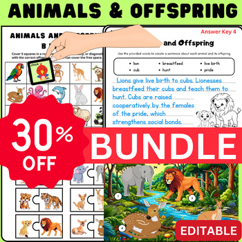 Preview of Animal Parents And Their Offspring Activity Bundle : Write, Craft, Sort, BINGO