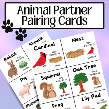 Preview of Animal Partner Pairing Cards, Matching Cards, Animal & Habitat, 30 Cards