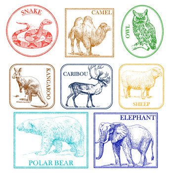 Animal Stamps 2.0 - Clip Art Images in the Style of Passport Stamps