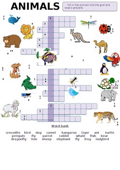 Animal Picture Crossword by avenue Mohammed | TPT
