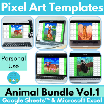 Preview of Animal Pixel Art Editable Templates for Google Sheets & Excel - Volume 1
