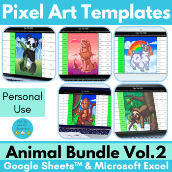 Preview of Animal Pixel Art Editable Templates for Google Sheets & Excel - Volume 2