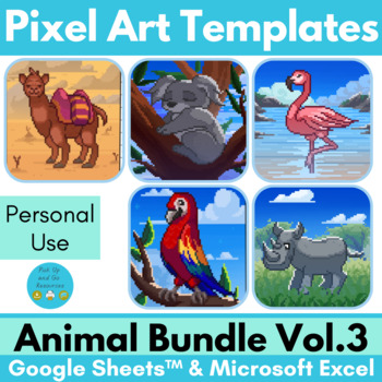 Preview of Animal Pixel Art Editable Templates for Google Sheets & Excel - Volume 3