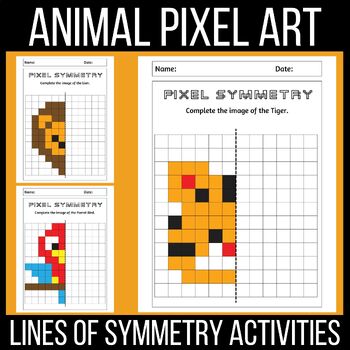 Animal Pixel Art - Lines of Symmetry Activities | Reflection Drawing V2