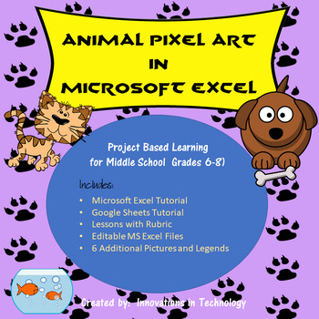 Preview of Animal Pixel Art in Microsoft Excel or Google Sheets | Distance Learning