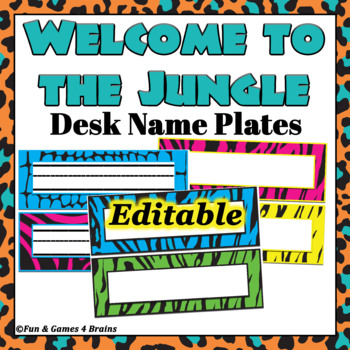 Preview of Animal Print / Jungle Themed EDITABLE Desk / Name Plates set 2