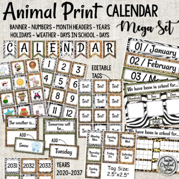 Preview of Animal Print Mega Calendar set | Classroom Calendar | Pocket Calendar