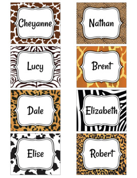 animal print editable cubby tags name tags book bin