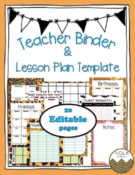 Preview of Animal Print Teacher Binder/Lesson Plan Template- EDITABLE