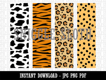 Animal Prints Cow Tiger Leopard Cheetah Bookmarks Print Printable JPG PDF  PNG