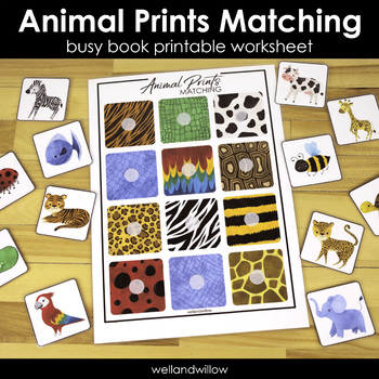 Preview of Animal Prints Matching Game - Busy Book Printable - Preschool Homeschool
