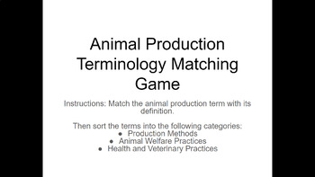Preview of Animal Production Terminology Matching Game
