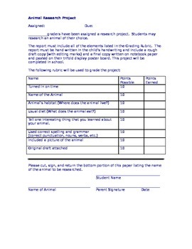 Preview of Animal Project Rubric